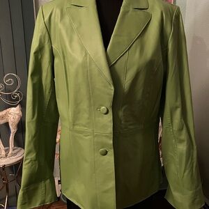 Pamela McCoy Green Leather Button Front Blazer Style Jacket Size Large